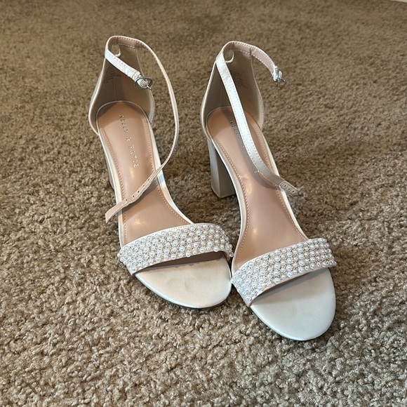 Kelly & Katie Shoes - Kelly & Katie white satin pearl heels
